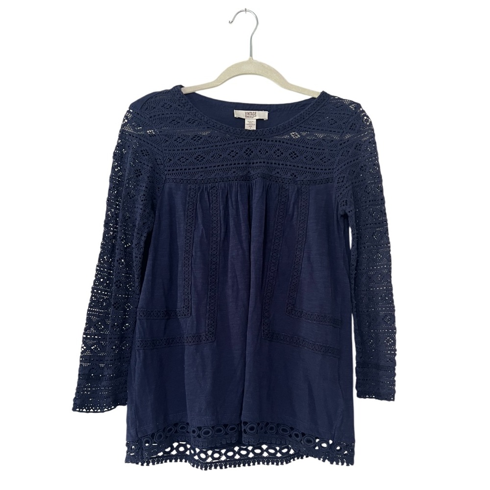Vintage America Blues Women's Navy Lace Top